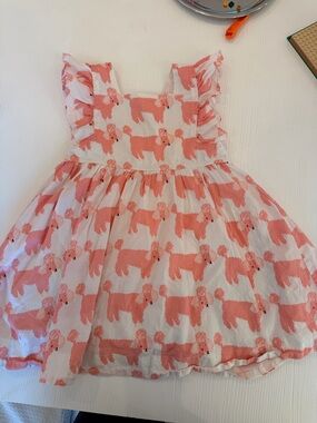 Pink Chicken Coral Dog Print Ruffle Strap Dress